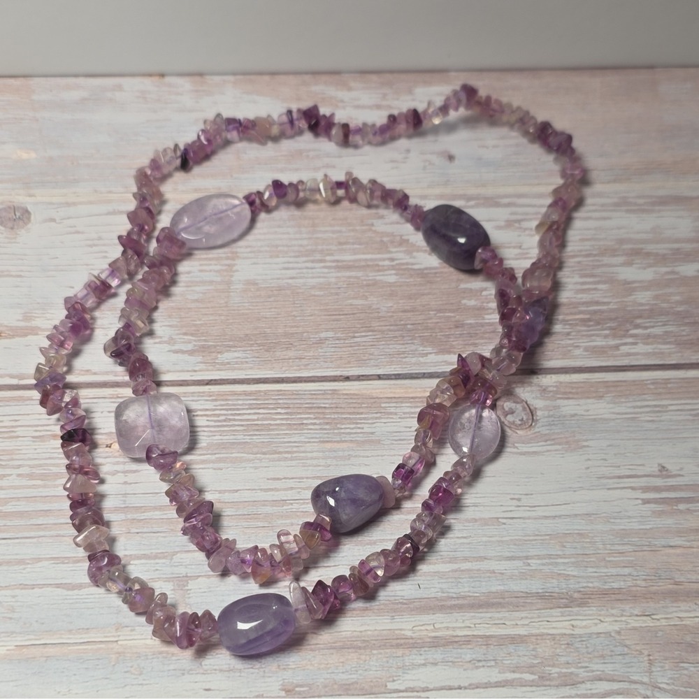 Purple Amethyst Chip Beaded Necklace Gemstone Ball/Bead Chain